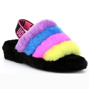 UGG Fluff Yeah Slide Sandals Rainbow Multi Color Sheepskin Fur Slippers Women’s